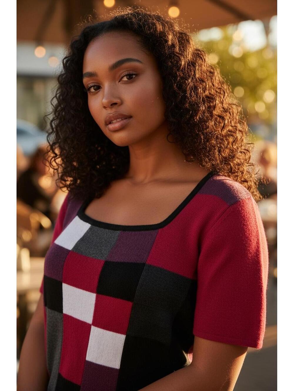 Stylish Women's Patchwork Top - Red, Black, White [COPY]